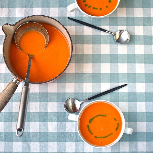 Slow Roast Tomato Soup With Basil Oil
